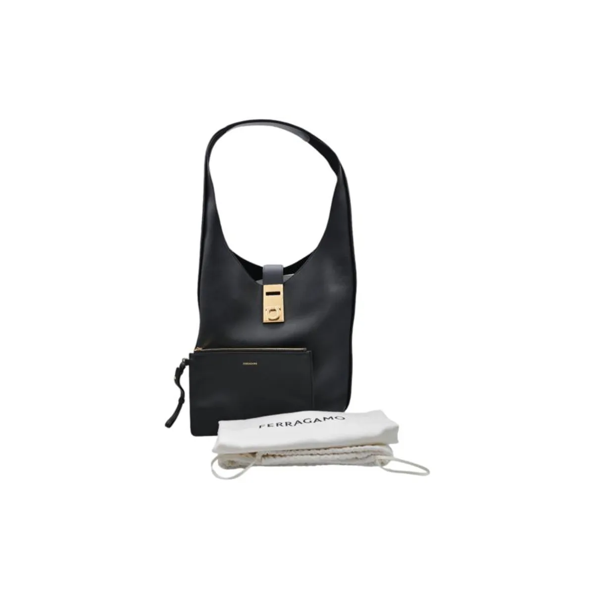 SALVATORE FERRAGAMO GANCINI SOFT HOBO LARGE BAG BLACK
